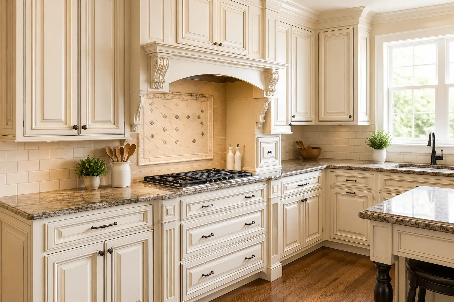 Traditional Cream Raised Panel Kitchen