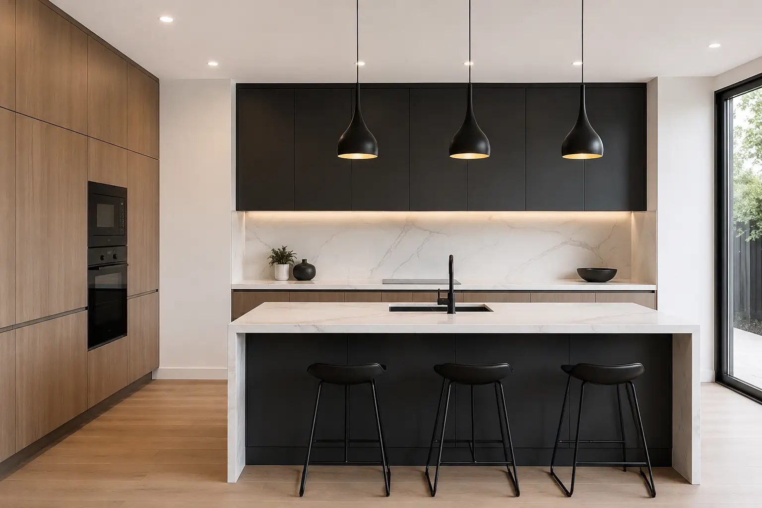 Wood and Charcoal Flat Panel Kitchen